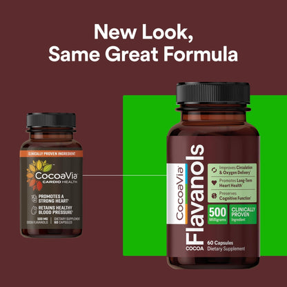 CocoaVia Cocoa Flavanols 500mg – Heart & Brain Support Supplement, High Flavanol Cocoa, Blood Circulation & Memory Booster, Nitric Oxide, Energy & Oxygen Boost, Vegan, Gluten-Free, 60 Capsules - PrimeBioHealth - canada supplements