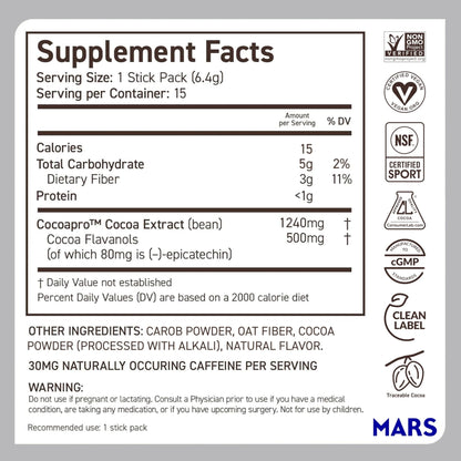 CocoaVia Cocoa Flavanols 500mg, High Flavanol Cocoa Powder, Support Heart and Brain Health, Boosts Nitric Oxide, Circulation, Preworkout, Travel-Friendly, Vegan, Dark Chocolate, 15 Single Serve Sticks - PrimeBioHealth - canada supplements