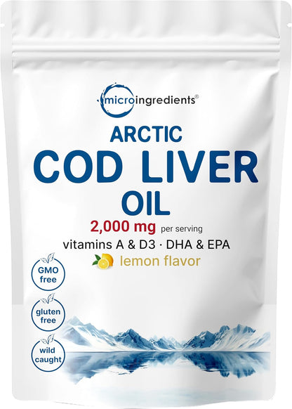 Cod Liver Oil 2,000mg Per Serving, 360 Softgels | Burpless Lemon Flavored – Rich in Omega 3, Vitamins A & D3, EPA, DHA | Wild Caught Arctic Deep Sea Fish | Heart, Brain, & Immune Supplement - PrimeBioHealth - canada supplements