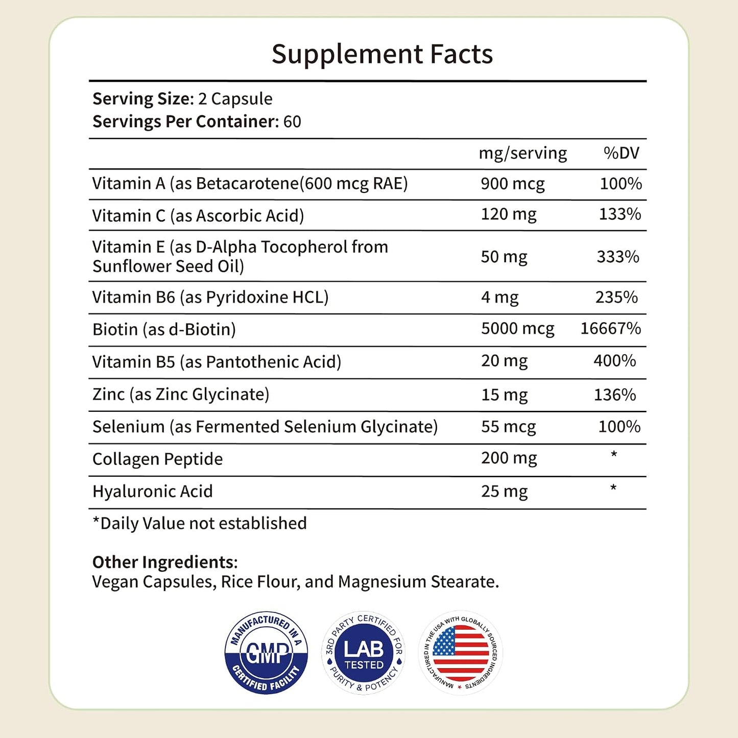 Collagen Peptides & Hyaluronic Acid Supplement with Vitamins A, C, E, B6, Biotin, Zinc & Selenium – Skin Hydration, Hair Growth & Nail Strength Complex for Women & Men - PrimeBioHealth - canada supplements