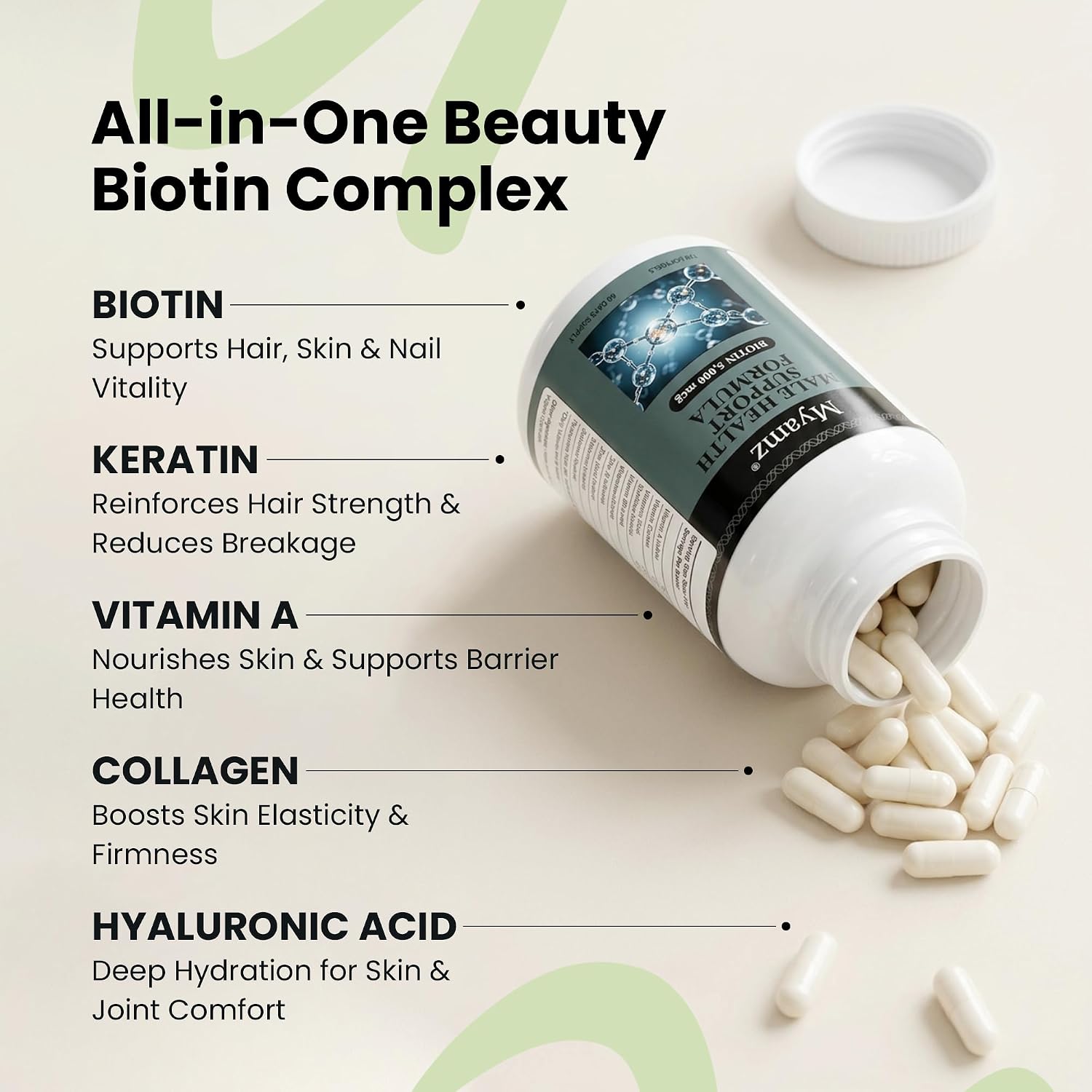 Collagen Peptides & Hyaluronic Acid Supplement with Vitamins A, C, E, B6, Biotin, Zinc & Selenium – Skin Hydration, Hair Growth & Nail Strength Complex for Women & Men - PrimeBioHealth - canada supplements