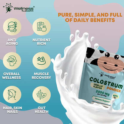Colostrum Powder 2000mg - Vanilla Flavor, 60% IgG Bovine Colostrum Supplement for Gut Health, Immune Support, Clean Skin, Anti-Aging, Grass-Fed Calostro Bovino Powder, Keto, Gluten-Free - 60 Servings - PrimeBioHealth - canada supplements