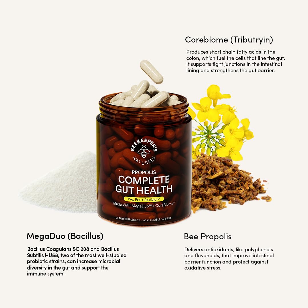 Complete Gut Health by Beekeeper's Naturals, 3-in-1 Prebiotic, Postbiotic, Probiotics for Digestive Health & Bloating Relief for Women & Men - PrimeBioHealth - canada supplements