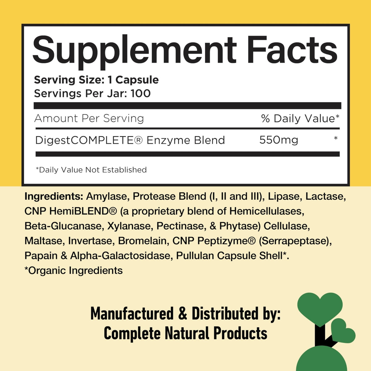 Complete Natural Products Digestive Enzyme Capsules, 550mg, 100ct | Plant-Based Formula - PrimeBioHealth - canada supplements