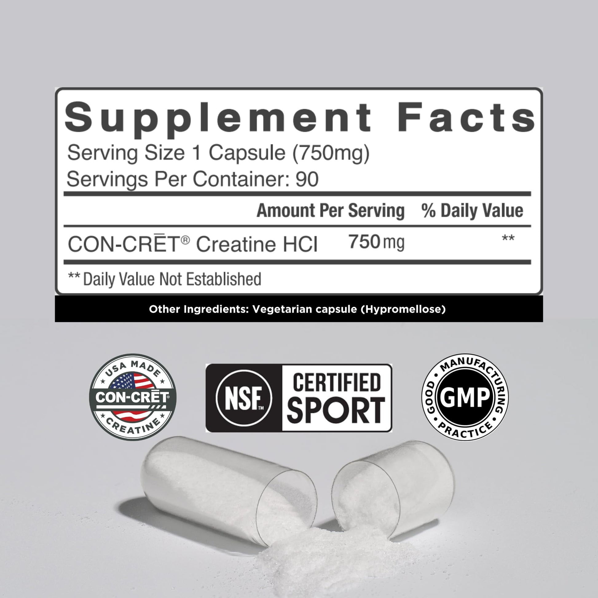 CON-CRET Creatine HCl Capsules | Muscle, Cognitive, Cellular Energy Support | No Bloating or Cramps | USA Made & NSF Certified - PrimeBioHealth - canada supplements