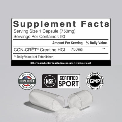 CON-CRET Creatine HCl Capsules | Muscle, Cognitive, Cellular Energy Support | No Bloating or Cramps | USA Made & NSF Certified - PrimeBioHealth - canada supplements