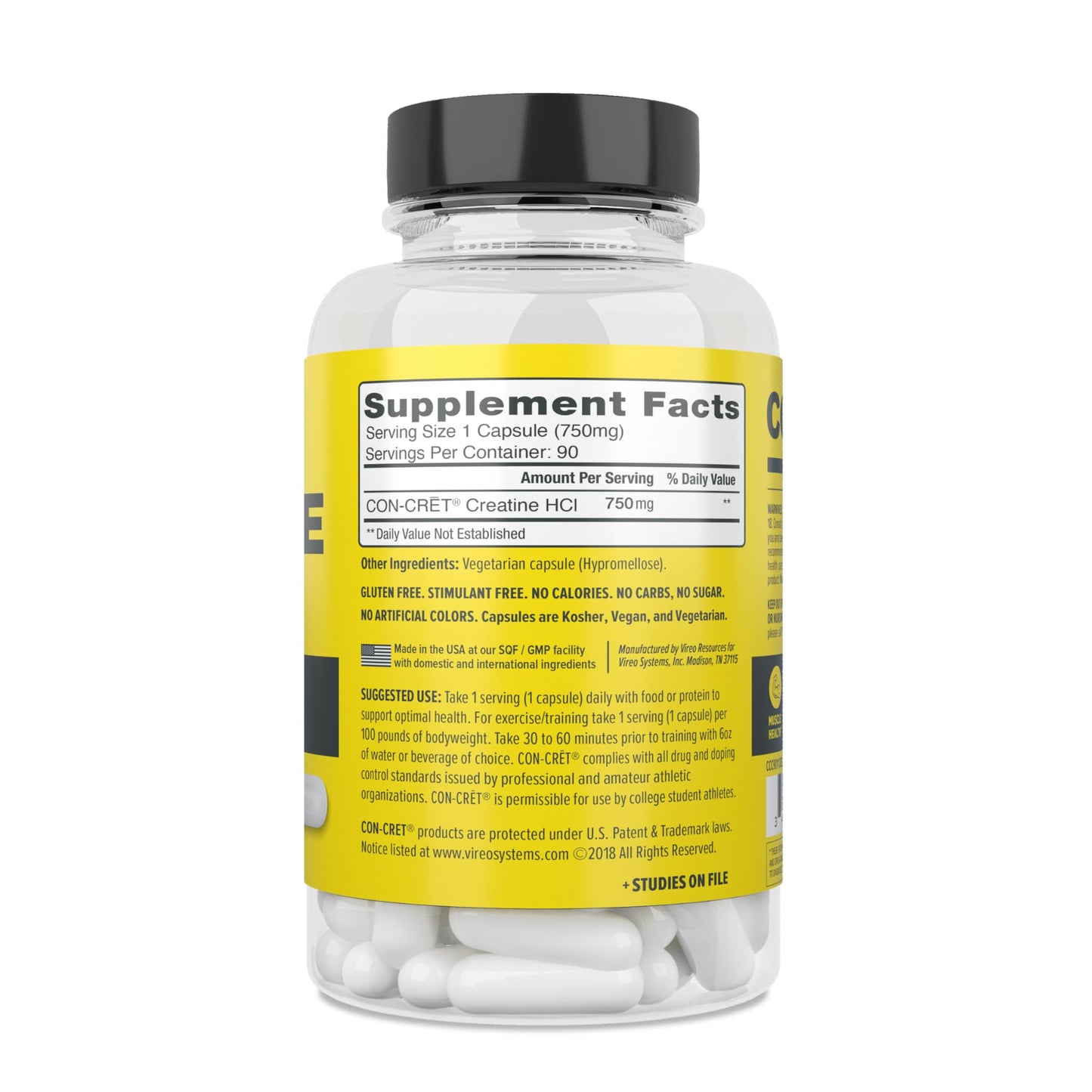 CON-CRET Creatine HCl Capsules | Muscle, Cognitive, Cellular Energy Support | No Bloating or Cramps | USA Made & NSF Certified - PrimeBioHealth - canada supplements