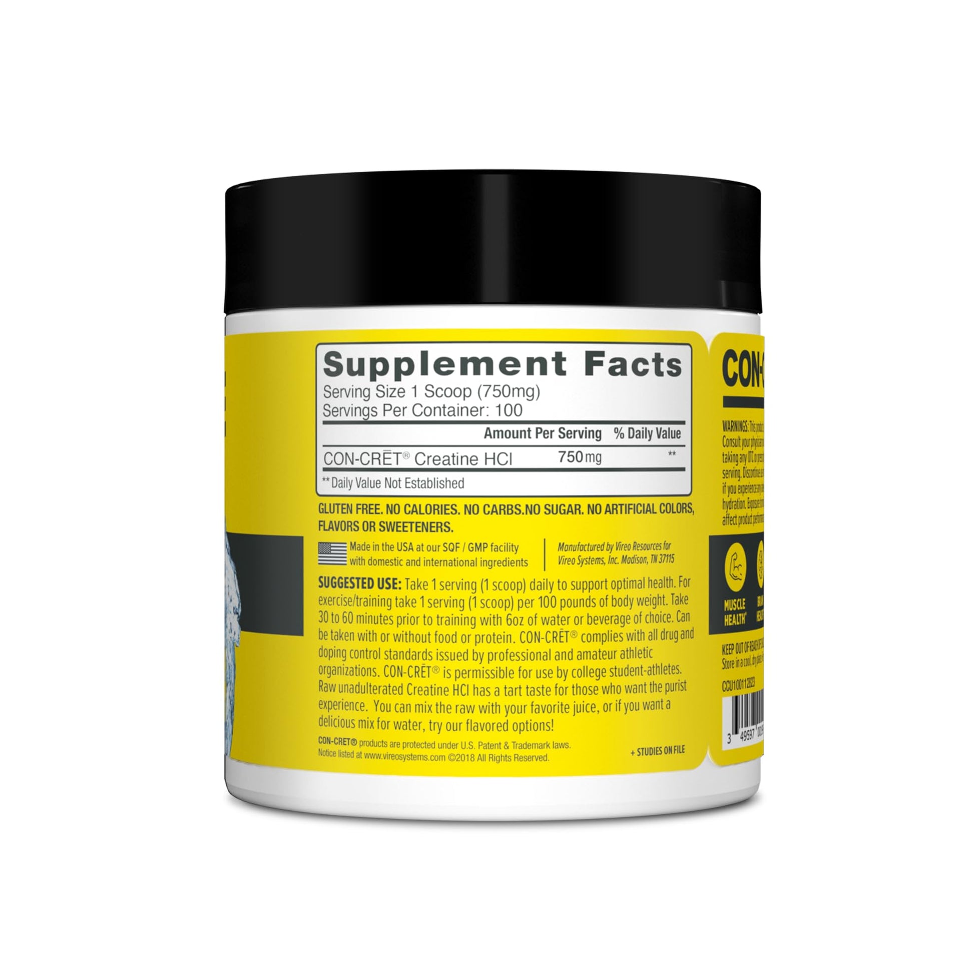 CON-CRET Creatine HCl Powder | Muscle, Cognitive, Cellular Energy Support | No Bloating or Cramps - PrimeBioHealth - canada supplements