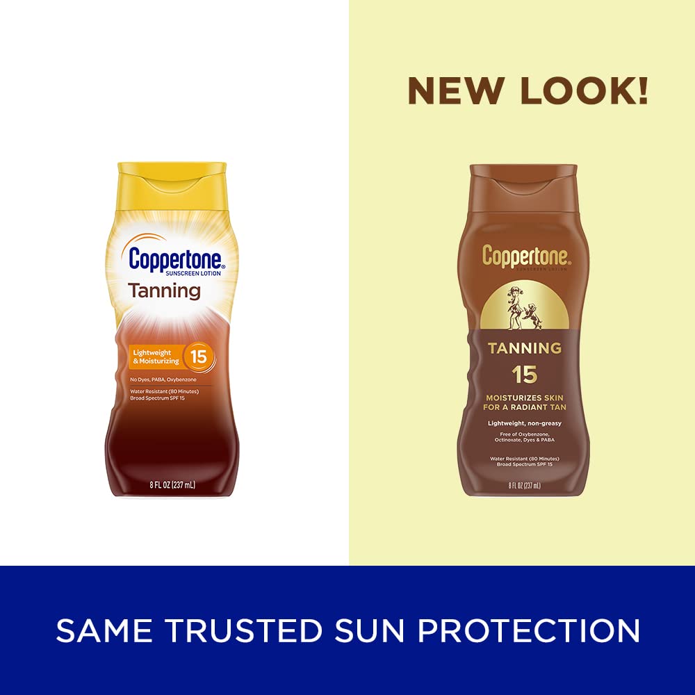 Coppertone Tanning Sunscreen Lotion, SPF 15, Lightweight and Non Greasy Sunscreen, Water Resistant, Oxybenzone Free - PrimeBioHealth - canada supplements