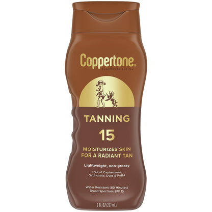 Coppertone Tanning Sunscreen Lotion, SPF 15, Lightweight and Non Greasy Sunscreen, Water Resistant, Oxybenzone Free - PrimeBioHealth - canada supplements