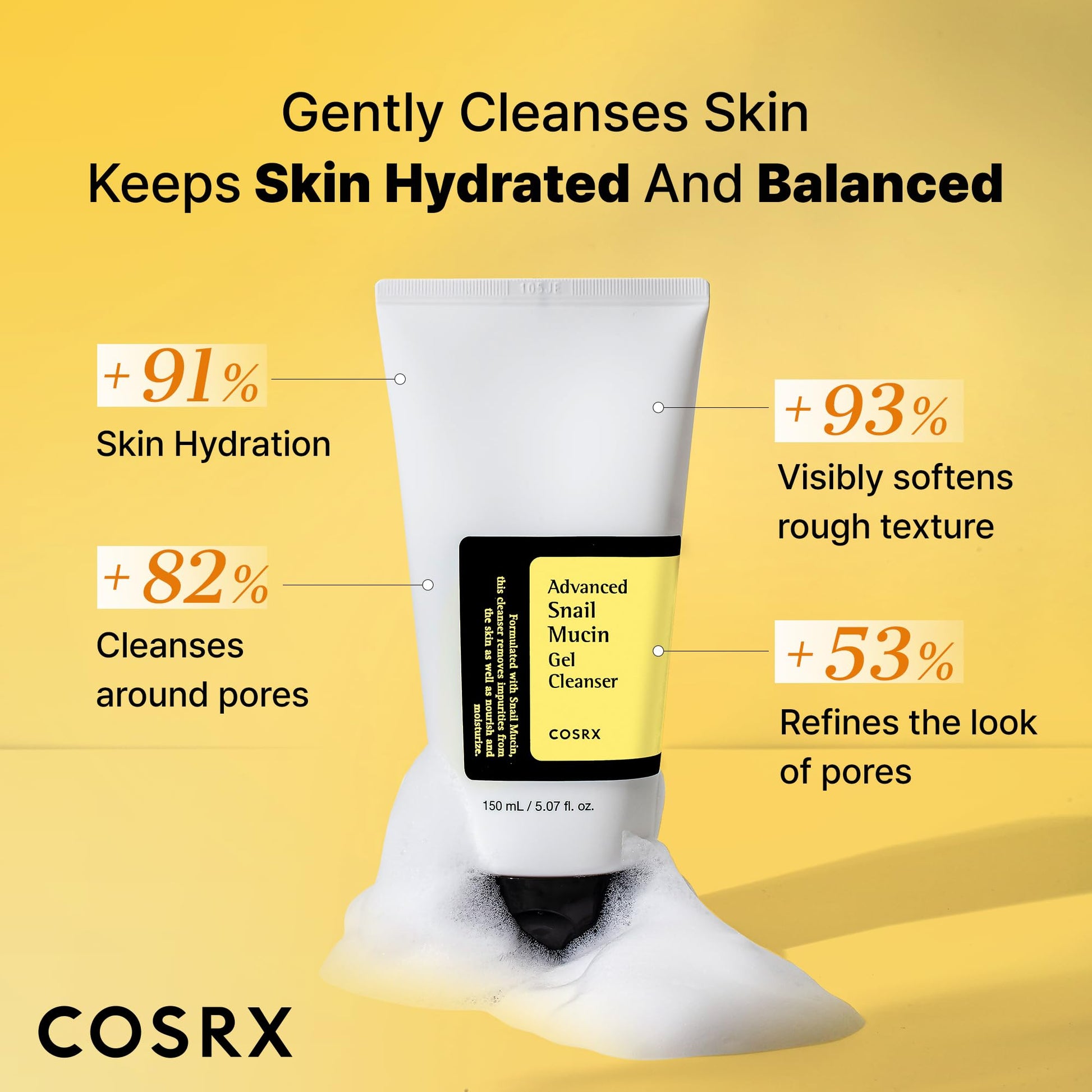 COSRX Advanced Snail Mucin Gel Cleanser, 5.07 Fl Oz / 150 mL, Rich Daily Deep Cleansing Gel for Dry & Sensitive Skin - PrimeBioHealth - canada supplements