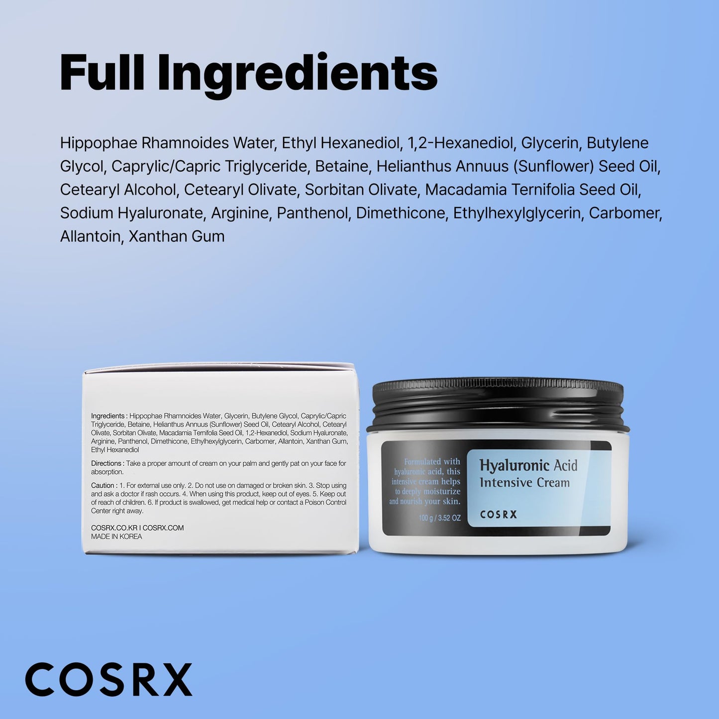 COSRX Hyaluronic Acid Moisturizing Cream, Long-lasting Hydration, Rich Moisturizer for Sensitive Skin 3.52 oz / 100g - PrimeBioHealth - canada supplements