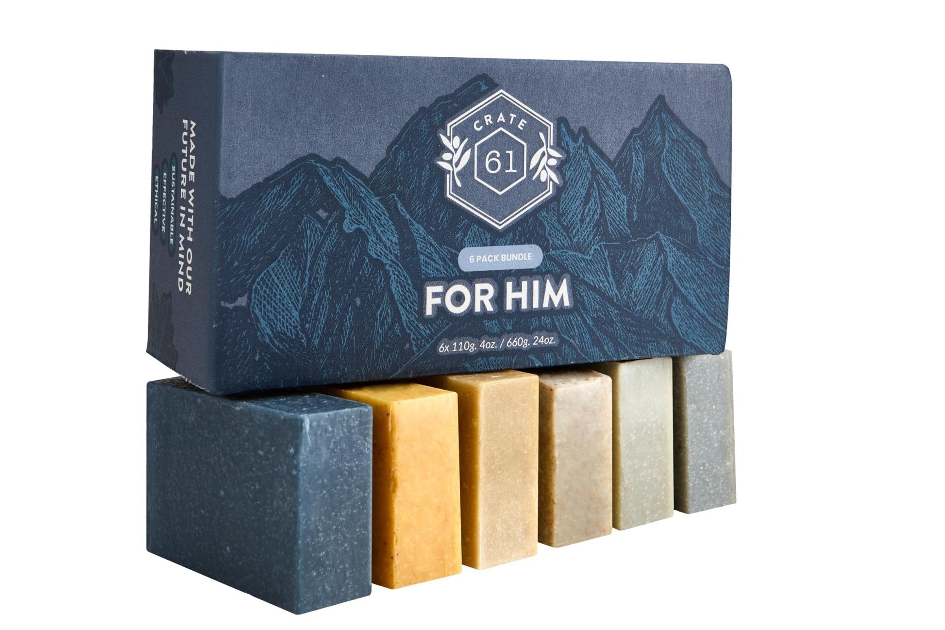 Crate 61 Organics, Handmade in Canada, Plant Based Cold Process Natural Bar Soap, With Premium Essential Oils, Dry Skin, Pack of 6 (For Him) - PrimeBioHealth - canada supplements