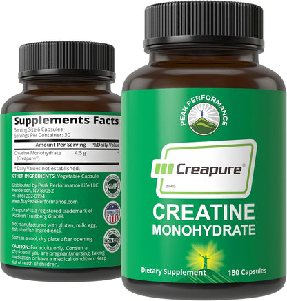 Creapure Creatine Monohydrate 180 Capsules - Ultra High Purity German Made Creatine with Nothing Added at All - Pure Unflavored Pills for Men & Women - No Sugar, Non-GMO, Vegan Friendly Supplement - PrimeBioHealth - canada supplements