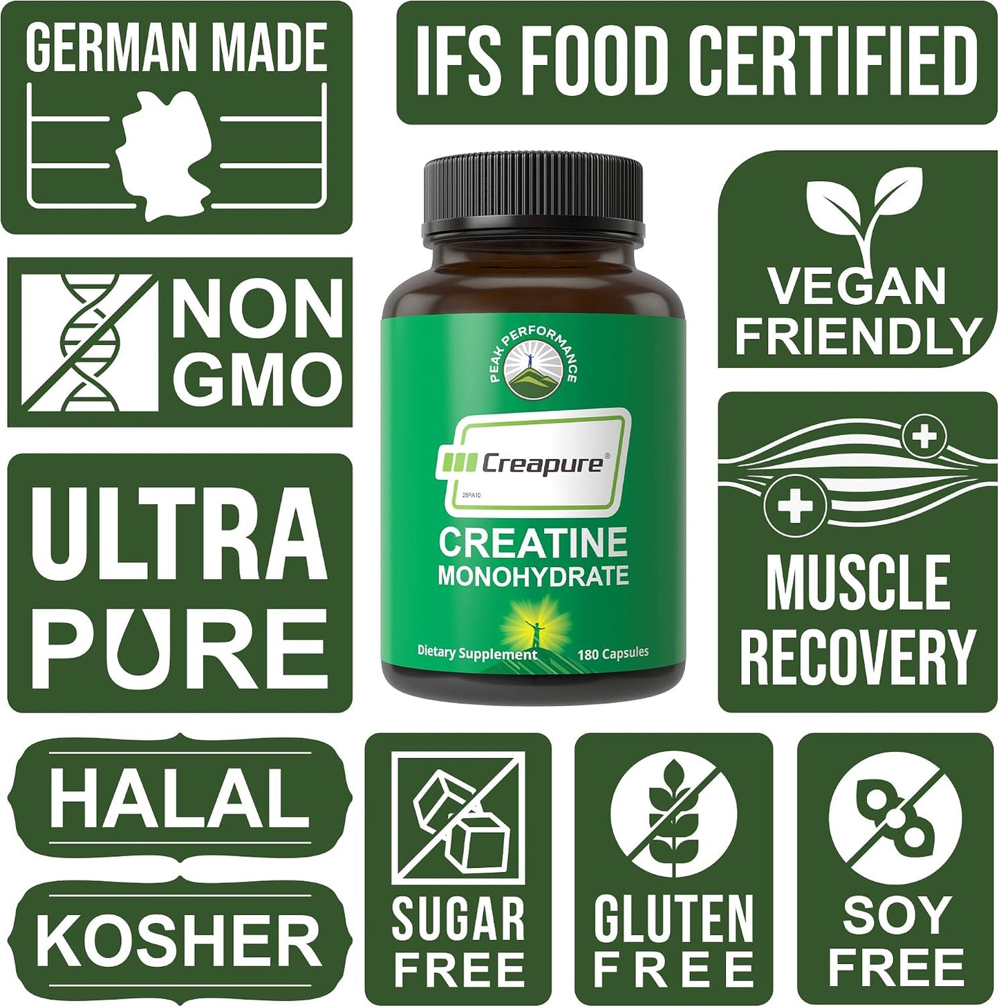Creapure Creatine Monohydrate 180 Capsules - Ultra High Purity German Made Creatine with Nothing Added at All - Pure Unflavored Pills for Men & Women - No Sugar, Non-GMO, Vegan Friendly Supplement - PrimeBioHealth - canada supplements