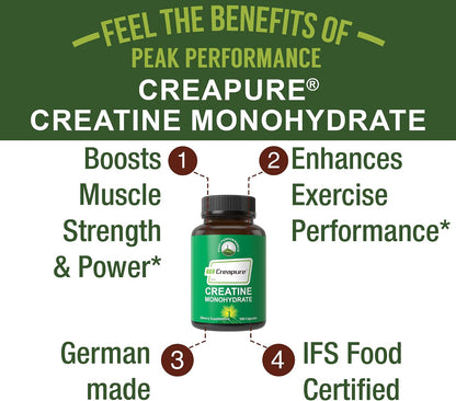 Creapure Creatine Monohydrate 180 Capsules - Ultra High Purity German Made Creatine with Nothing Added at All - Pure Unflavored Pills for Men & Women - No Sugar, Non-GMO, Vegan Friendly Supplement - PrimeBioHealth - canada supplements