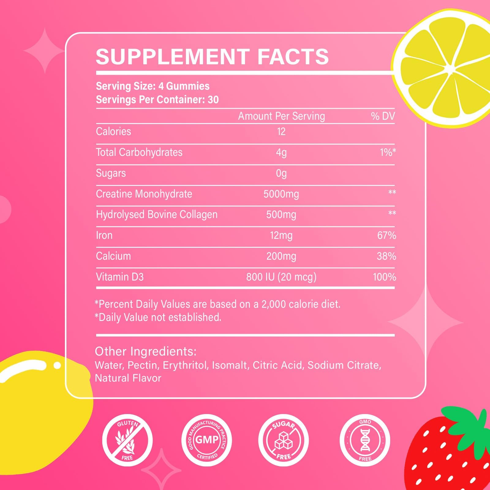 Creatine for Women, Creatine Monohydrate Gummies with Collagen, Vitamin D3 & Calcium for Muscles, Booty & Energy, Flavored Sugar Free Creatine Gummies Post - PrimeBioHealth - canada supplements