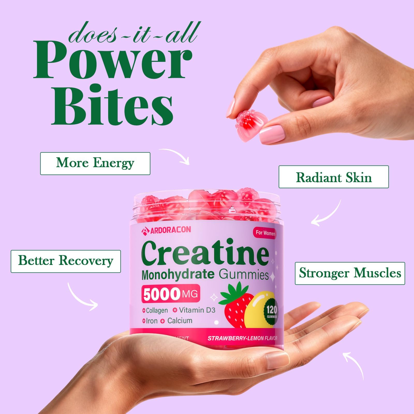 Creatine for Women, Creatine Monohydrate Gummies with Collagen, Vitamin D3 & Calcium for Muscles, Booty & Energy, Flavored Sugar Free Creatine Gummies Post - PrimeBioHealth - canada supplements