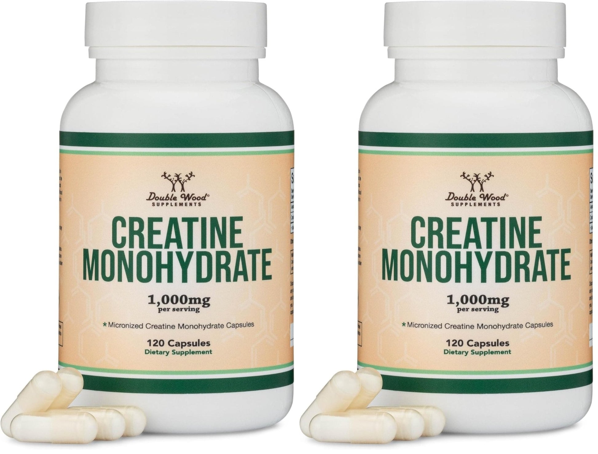 Creatine Monohydrate Capsules - 1g per Serving, 120 Count - No Fillers, Vegan Safe, Non-GMO, Gluten Free by Double Wood (Pack of 2) - PrimeBioHealth - canada supplements