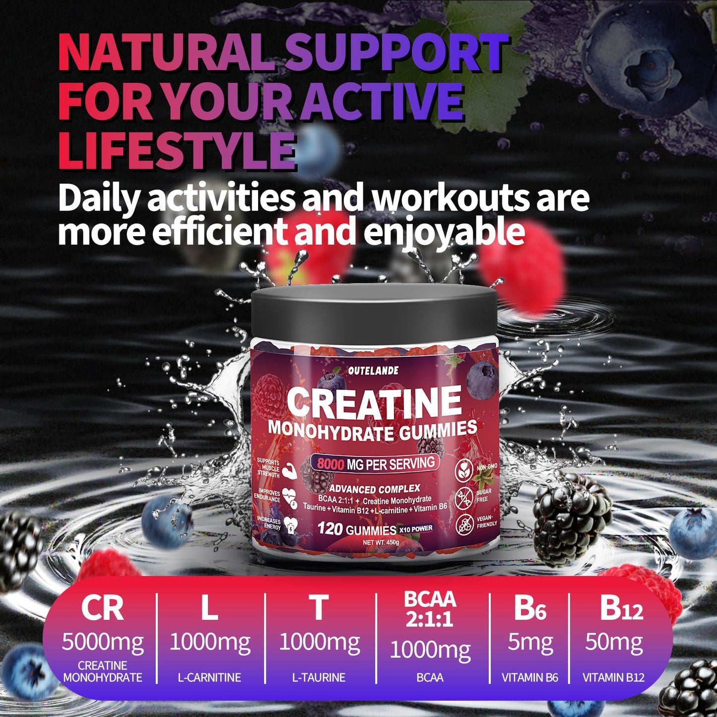 Creatine Monohydrate Gummies 8000 mg for Men & Women, Creatine Supplement for Enhanced Muscle Growth, Energy Boost - with L-Taurine, Sugar Free, Vegan - PrimeBioHealth - canada supplements