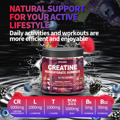 Creatine Monohydrate Gummies 8000 mg for Men & Women, Creatine Supplement for Enhanced Muscle Growth, Energy Boost - with L-Taurine, Sugar Free, Vegan - PrimeBioHealth - canada supplements