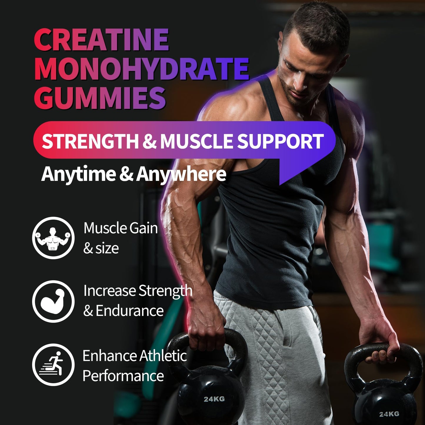 Creatine Monohydrate Gummies 8000 mg for Men & Women, Creatine Supplement for Enhanced Muscle Growth, Energy Boost - with L-Taurine, Sugar Free, Vegan - PrimeBioHealth - canada supplements