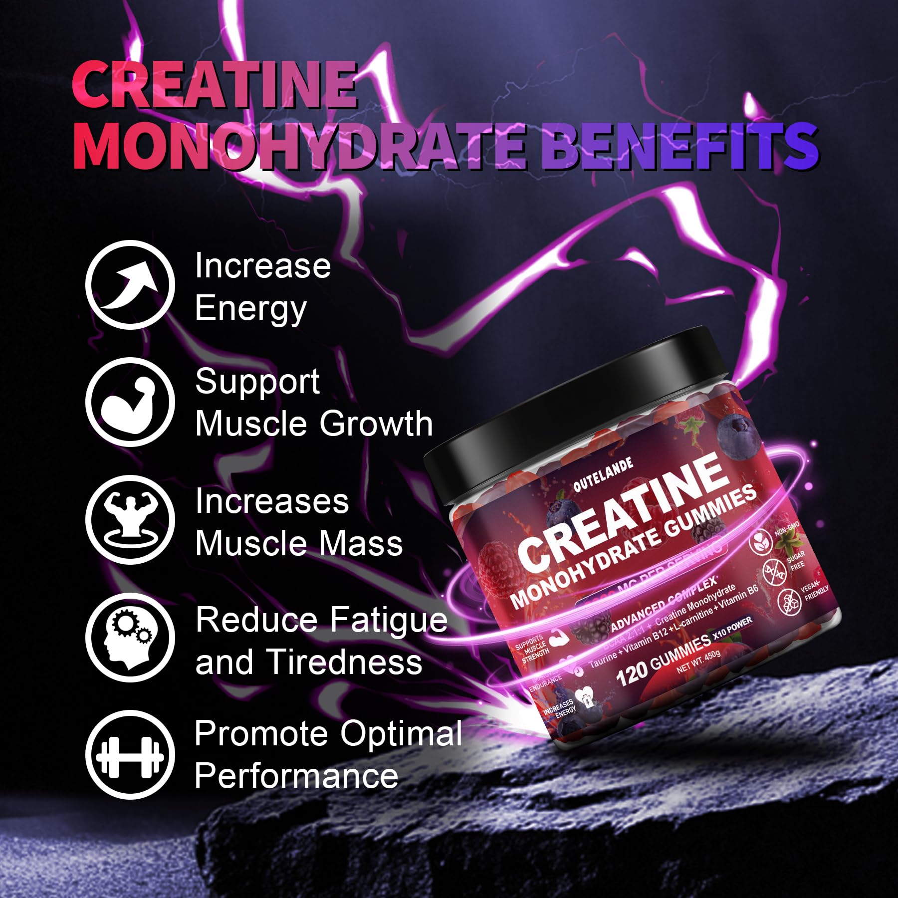 Creatine Monohydrate Gummies 8000 mg for Men & Women, Creatine Supplement for Enhanced Muscle Growth, Energy Boost - with L-Taurine, Sugar Free, Vegan - PrimeBioHealth - canada supplements
