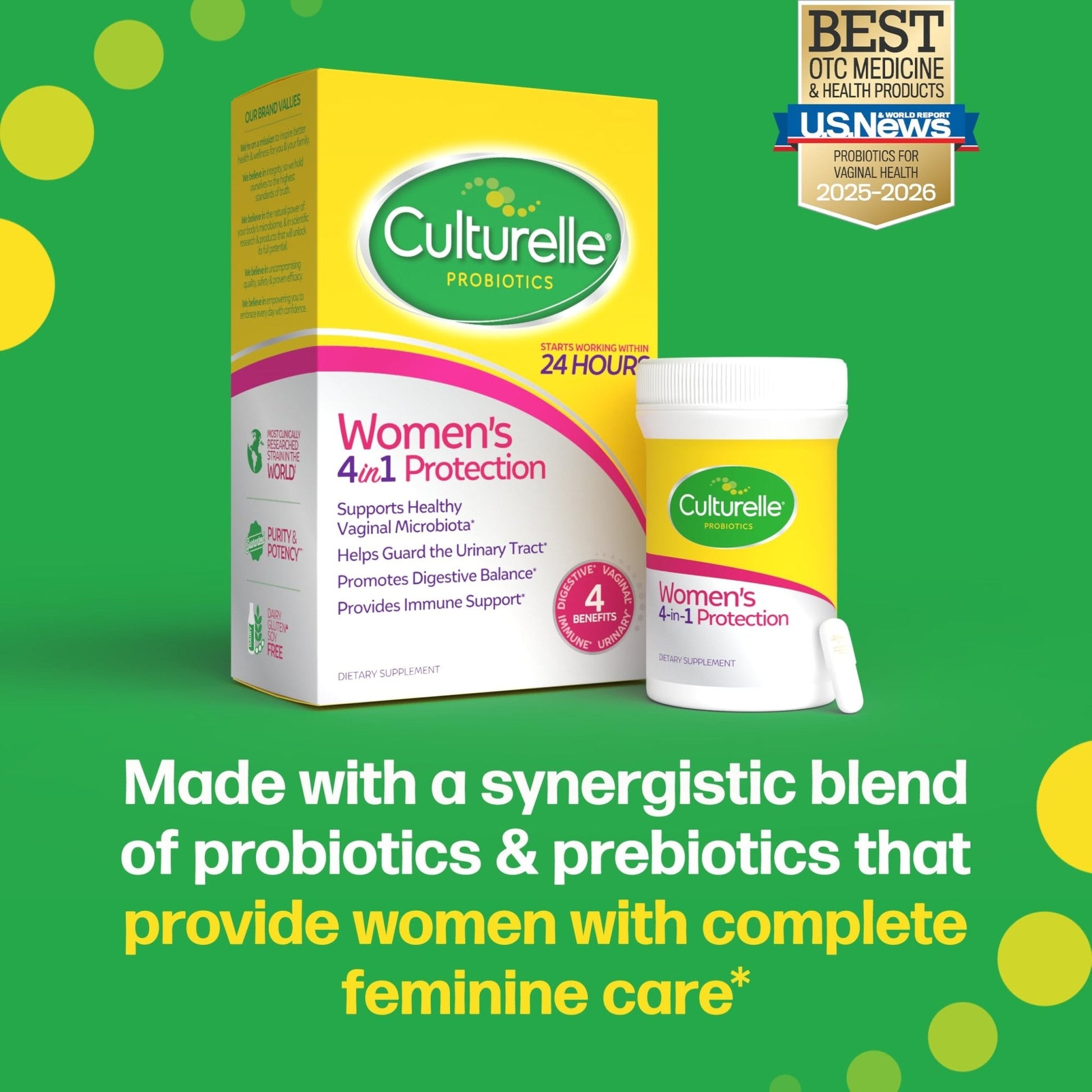 Culturelle 4-in-1 Probiotics for Women, Daily Probiotic & Prebiotic Supplement to Support Vaginal Health, Digestive Health, Immune Health - PrimeBioHealth - canada supplements