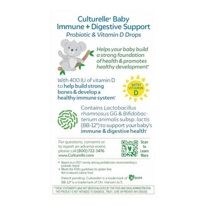 Culturelle Baby Probiotic Drops + Vitamin D, Immune & Digestive Health Support for Babies, Infants & Newborns 0-12 Months - PrimeBioHealth - canada supplements