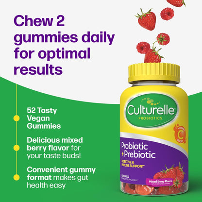 Culturelle Daily Probiotic Gummies for Women & Men, Berry Flavor, 52 Count, Naturally-Sourced Daily Probiotic - PrimeBioHealth - canada supplements
