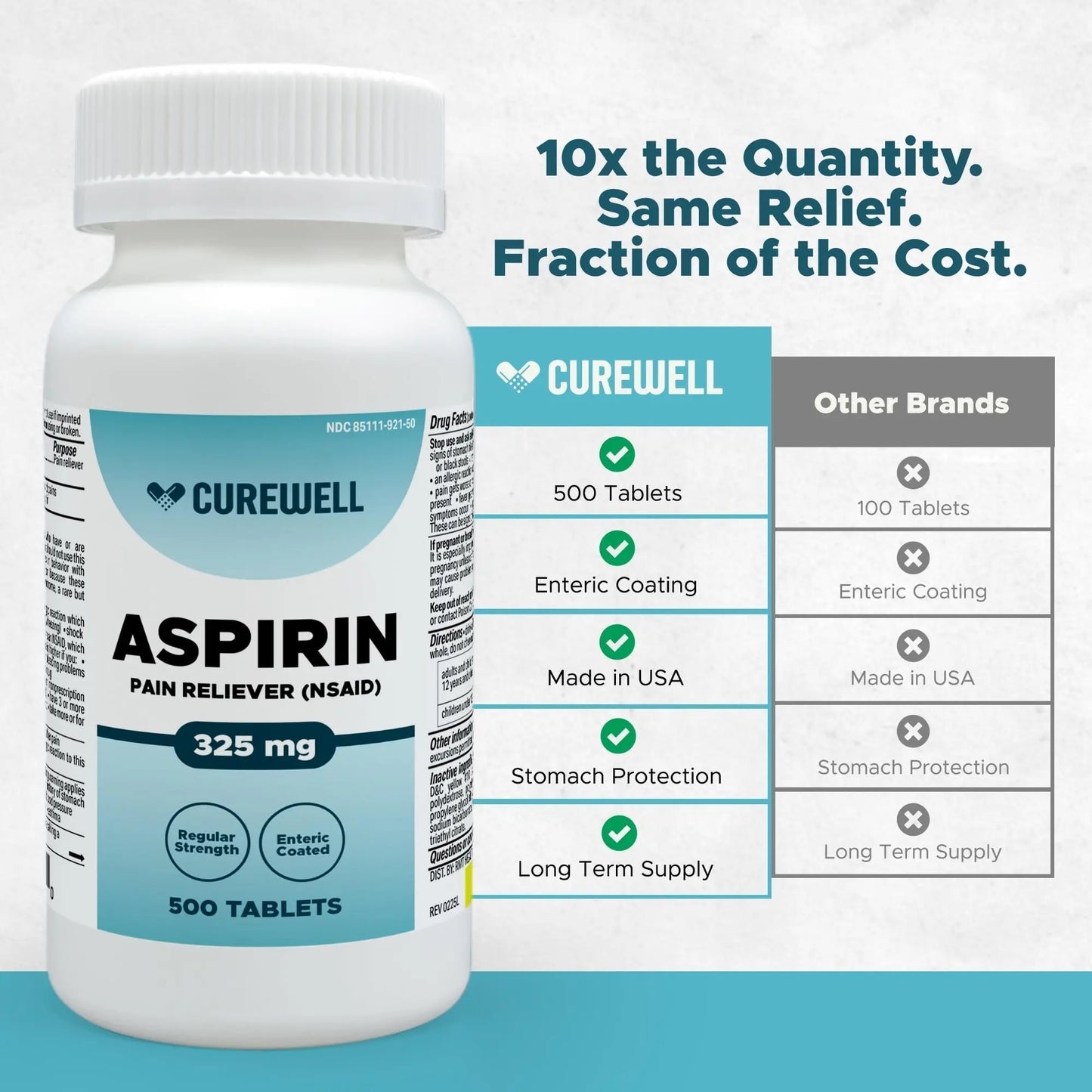CUREWELL Enteric Coated Aspirin Tablets 325mg (500 Count) NSAID Pain Reliever & Fever Reducer Coated Aspirin for Adults - Regular Strength for Headache Arthritis Menstrual & Muscle Pain - PrimeBioHealth - canada supplements