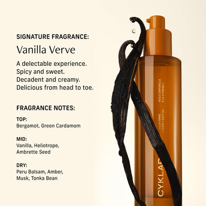 CYKLAR Vitamin C Body Oil for Women and Men. Moisturizing Vanilla Verve Scented Body Serum for Glowing Skin. Nourishing - PrimeBioHealth - canada supplements
