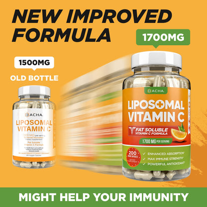 DACHA Natural Liposomal Vitamin C - 1700mg, 200 Capsules, Immune System & Collagen Booster, High Absorption Fat Soluble VIT C - PrimeBioHealth - canada supplements
