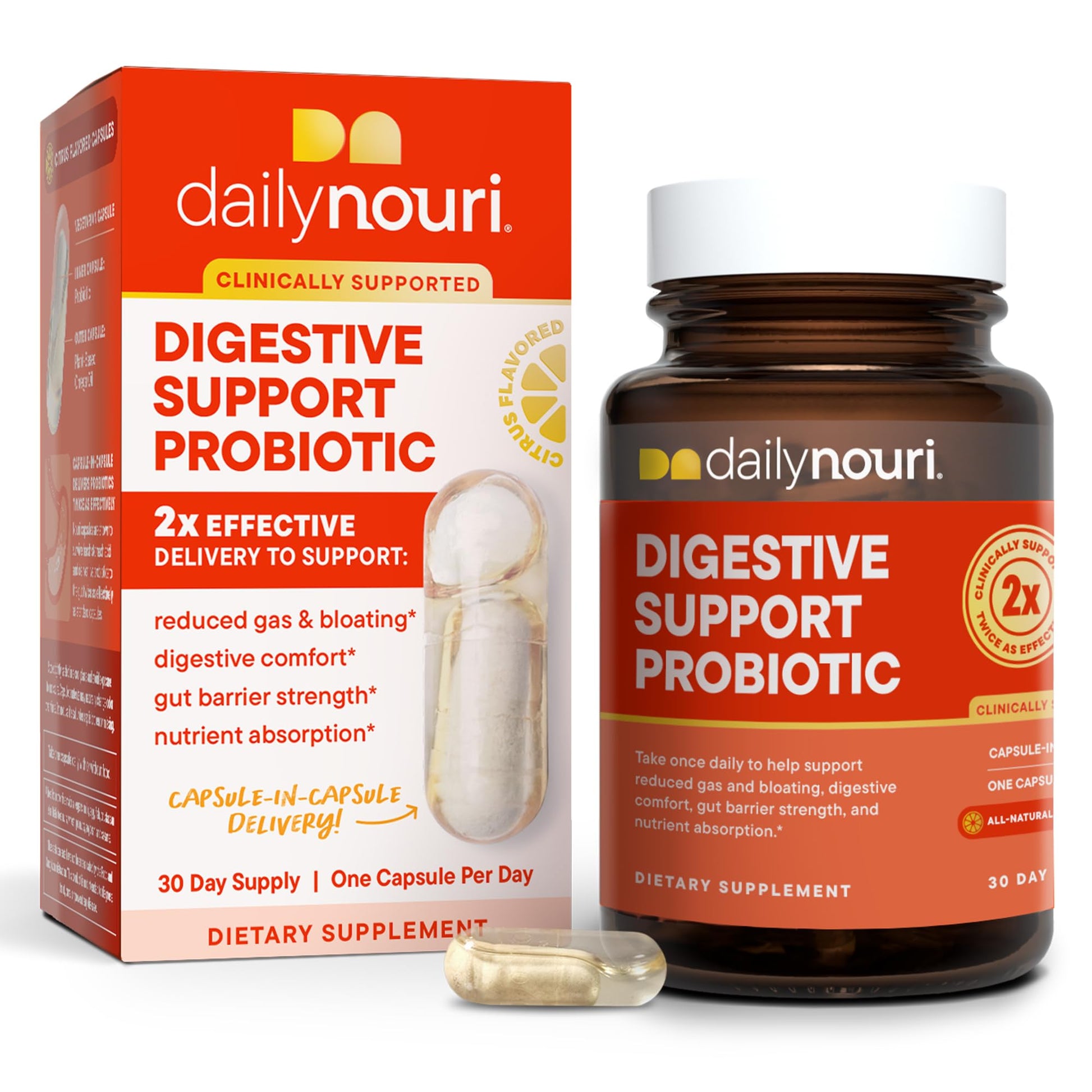 Daily Nouri Digestive Support Probiotics for Women & Men | Bloating & Gas Relief | 3 Clinically Studied Strains + Omega | 30-Day Supply - PrimeBioHealth - canada supplements