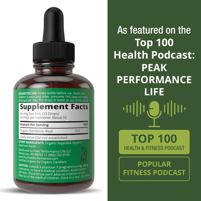 Dandelion Root Extract. USDA Organic Vegan Herbal Liquid Tincture Dandelions Supplement for Women and Men. Leaf Tonic for Immune, Liver, Gut Health. Zero Sugar, Gluten Free Supplements Not Capsules - PrimeBioHealth - canada supplements