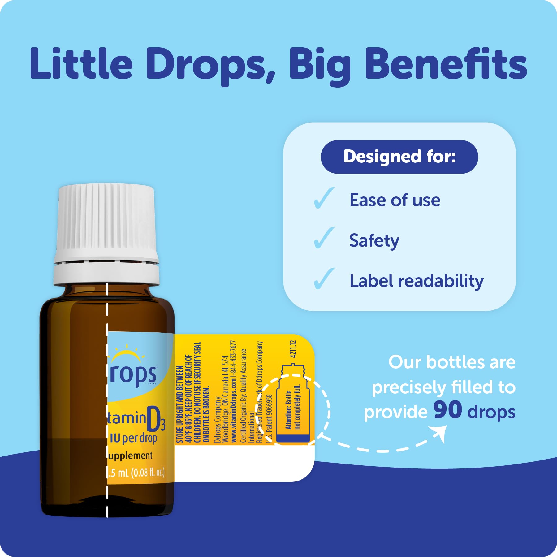 Ddrops Baby 400 IU, Vitamin D, 90 Drops 2.5mL (0.08 Fl. Oz (Pack of 1)) - PrimeBioHealth - canada supplements
