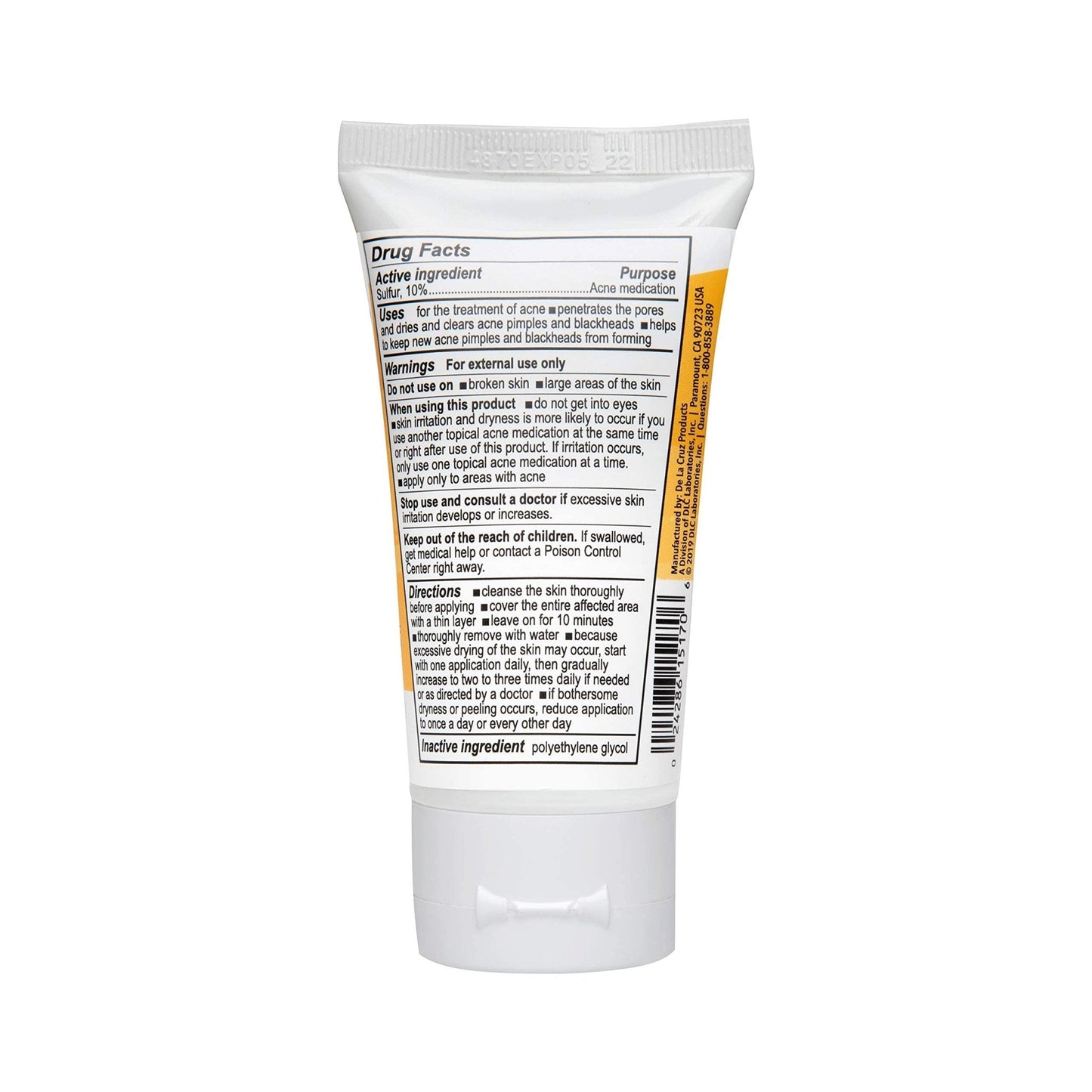 De La Cruz Sulfur Ointment - Cystic Acne Treatment for Face and Body - Daily 10 Min Spot Treatment Mask - Safe and Effective Game Changing Hormonal Acne - PrimeBioHealth - canada supplements