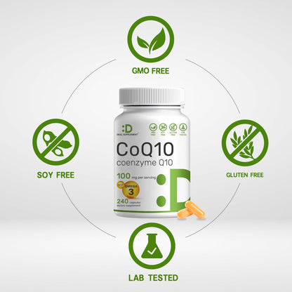 DEAL SUPPLEMENT CoQ10 100mg with Omega 3 100mg, 240 Capsules | Bioavailable Coenzyme Q10 Formula | Non-GMO - PrimeBioHealth - canada supplements