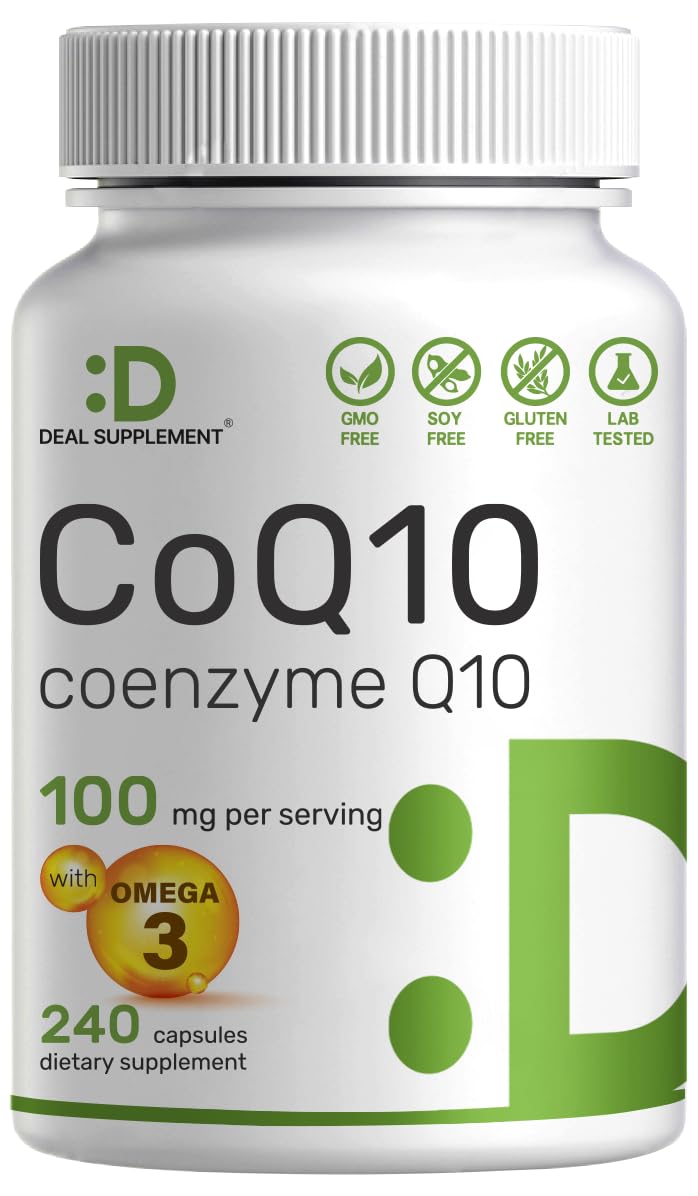 DEAL SUPPLEMENT CoQ10 100mg with Omega 3 100mg, 240 Capsules | Bioavailable Coenzyme Q10 Formula | Non-GMO - PrimeBioHealth - canada supplements