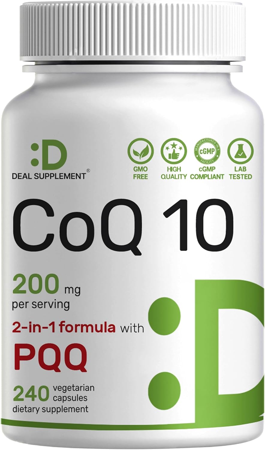 DEAL SUPPLEMENT CoQ10 200mg with PQQ 200mcg, 240 Veggie Capsules | Bioavailable Coenzyme Q10 Complex | Supports Heart, Energy & Brain Health | Antioxidant Support | Non-GMO - PrimeBioHealth - canada supplements