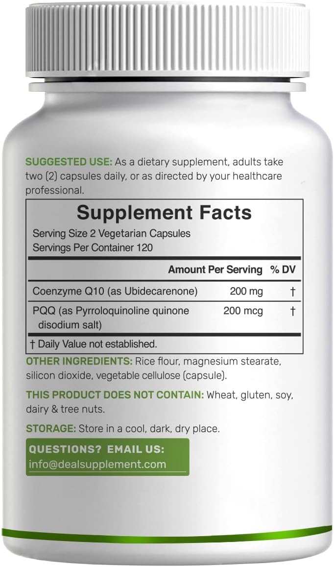 DEAL SUPPLEMENT CoQ10 200mg with PQQ 200mcg, 240 Veggie Capsules | Bioavailable Coenzyme Q10 Complex | Supports Heart, Energy & Brain Health | Antioxidant Support | Non-GMO - PrimeBioHealth - canada supplements