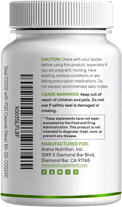 DEAL SUPPLEMENT CoQ10 200mg with PQQ 200mcg, 240 Veggie Capsules | Bioavailable Coenzyme Q10 Complex | Supports Heart, Energy & Brain Health | Antioxidant Support | Non-GMO - PrimeBioHealth - canada supplements