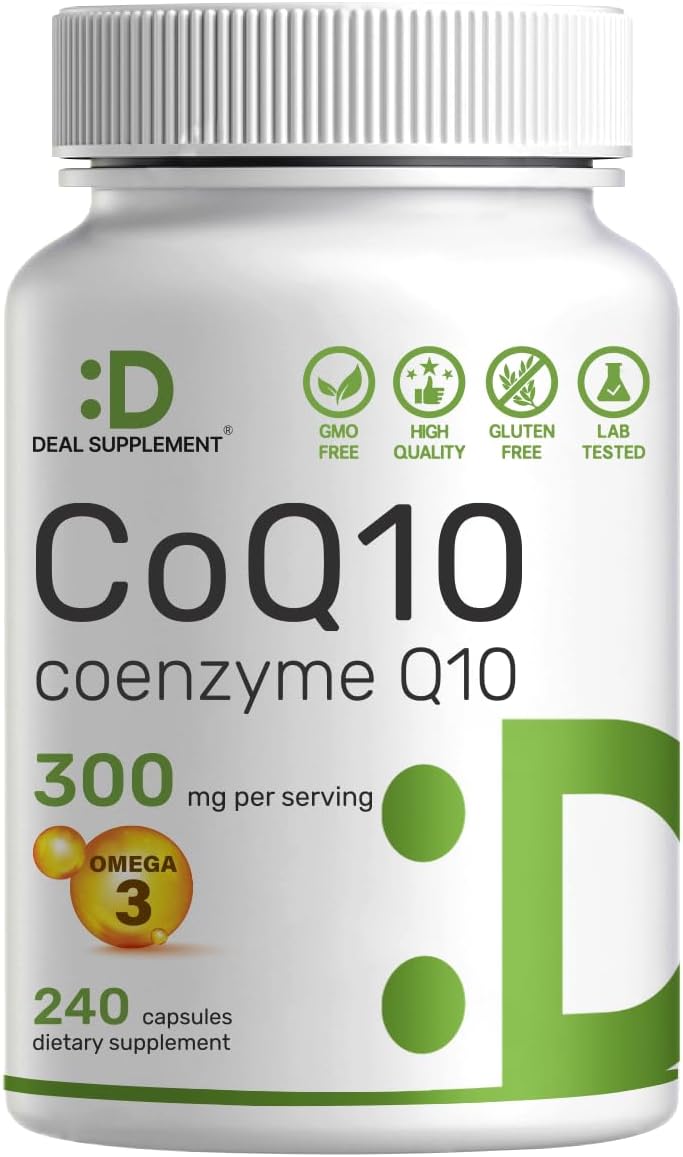 DEAL SUPPLEMENT CoQ10 300mg with Omega 3 100mg, 240 Capsules | Bioavailable Coenzyme Q10 Formula | Supports Heart, Energy & Brain Health | Antioxidant Support | Non-GMO - PrimeBioHealth - canada supplements
