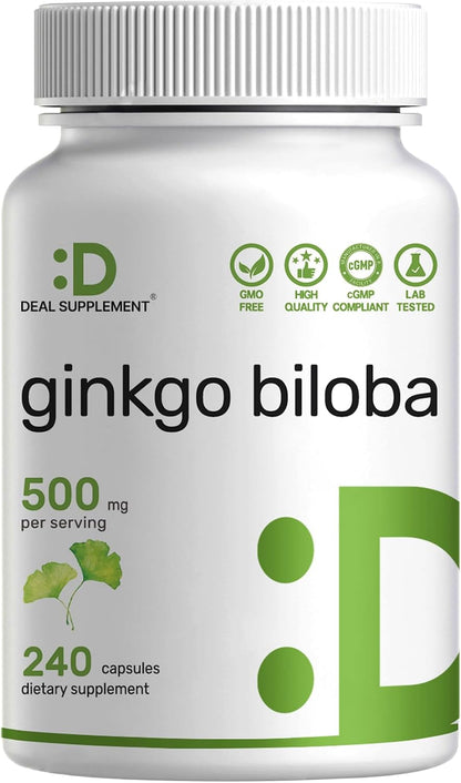 DEAL SUPPLEMENT Ginkgo Biloba 500mg Per Serving, 240 Capsules, 4 Month Supply – Grown in Northern Asia – Extra Strength, Promotes Brain Function - PrimeBioHealth - canada supplements