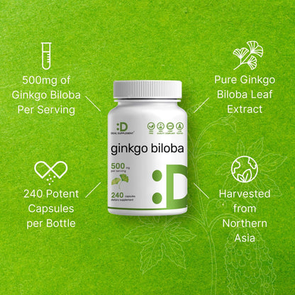 DEAL SUPPLEMENT Ginkgo Biloba 500mg Per Serving, 240 Capsules, 4 Month Supply – Grown in Northern Asia – Extra Strength, Promotes Brain Function - PrimeBioHealth - canada supplements
