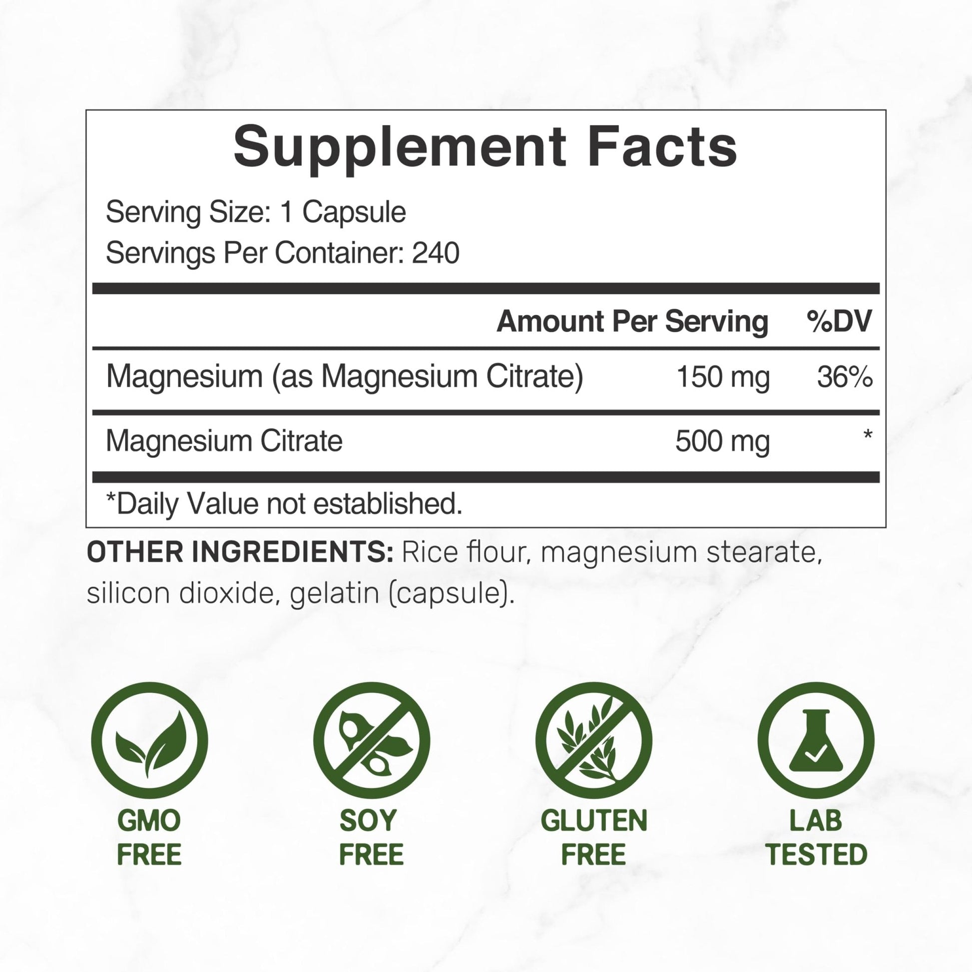 DEAL SUPPLEMENT Magnesium Citrate 500mg, 240 Capsules | Easily Absorbed, Purified Trace Mineral – One a Day, Non-GMO - PrimeBioHealth - canada supplements