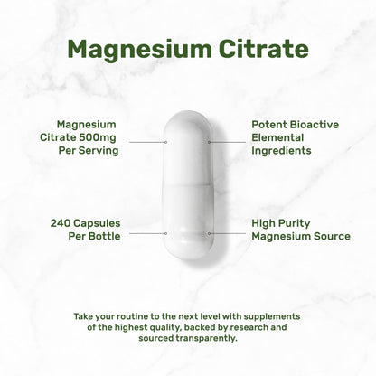 DEAL SUPPLEMENT Magnesium Citrate 500mg, 240 Capsules | Easily Absorbed, Purified Trace Mineral – One a Day, Non-GMO - PrimeBioHealth - canada supplements