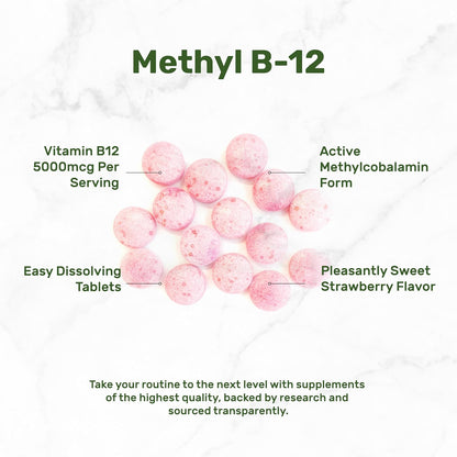DEAL SUPPLEMENT Methyl B-12 Vitamins 5000 mcg Per Serving, 240 Tablets | Active Form - Strawberry Flavored - Vitamin B12 Supplement for Women & Men - GMO Free & Gluten Free - PrimeBioHealth - canada supplements