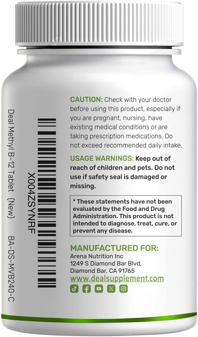 DEAL SUPPLEMENT Methyl B-12 Vitamins 5000 mcg Per Serving, 240 Tablets | Active Form - Strawberry Flavored - Vitamin B12 Supplement for Women & Men - GMO Free & Gluten Free - PrimeBioHealth - canada supplements