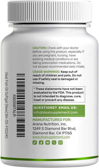 DEAL SUPPLEMENT Omega 3 Fish Oil Supplements, 3,000mg Per Serving, 240 Softgels – EPA 1,200mg + DHA 900mg – Burpless Pills, Lemon Flavored, Wild Caught – Brain & Heart Support – Mercury Free, Non-GMO - PrimeBioHealth - canada supplements